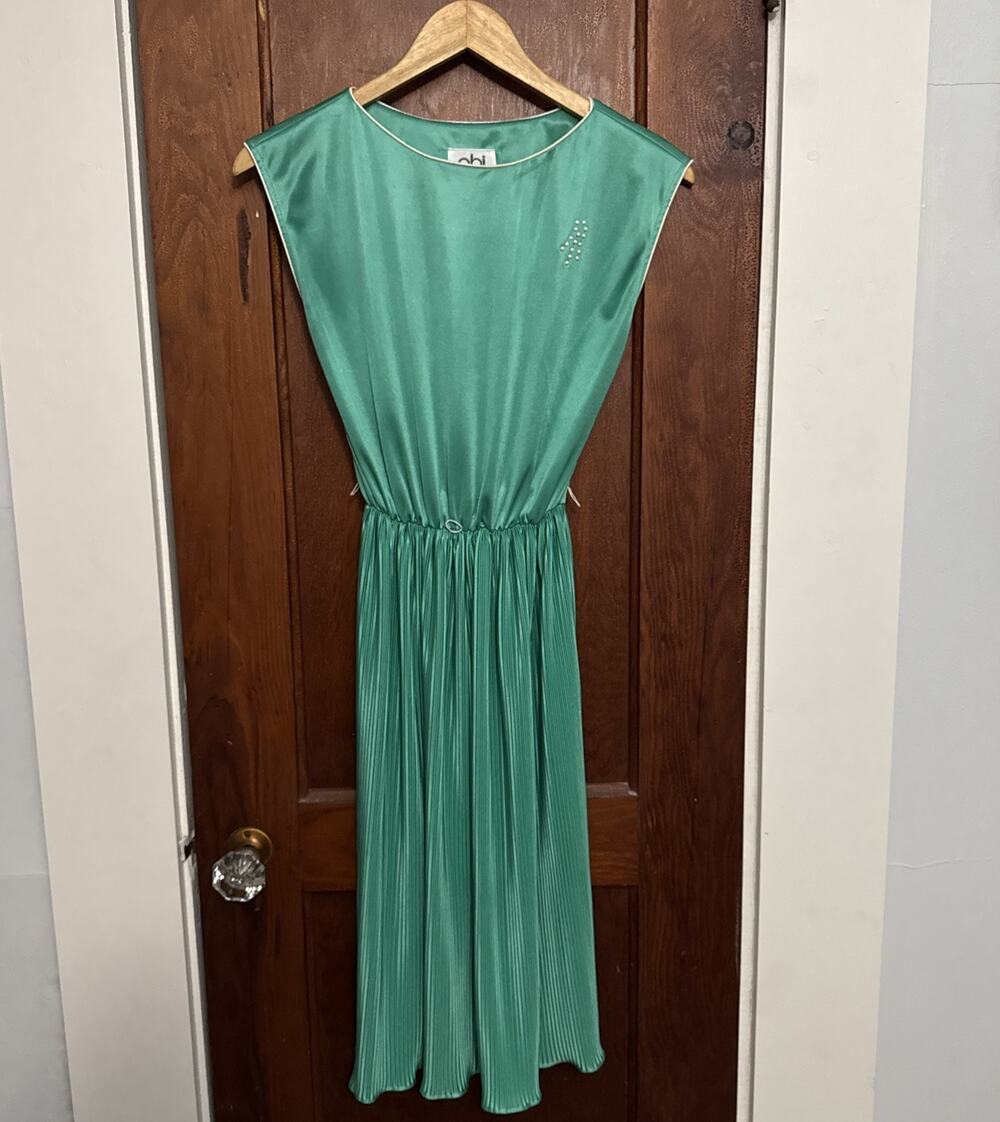 Vintage 70's 80s pbj Teal Dress Size 3 Pleats Retro Mod #0107